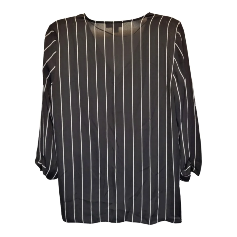 Atmosphere Black and White Striped Wrap Blouse with 3/4 Sleeves - Size 8